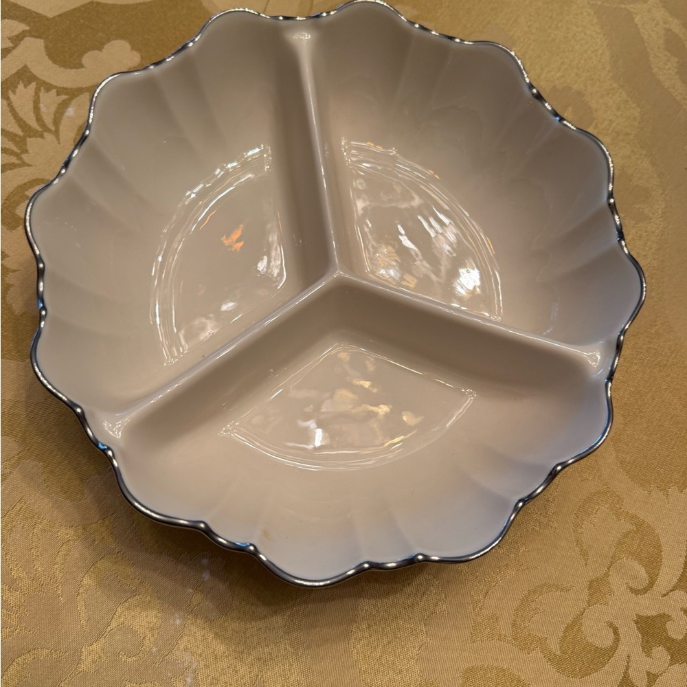 Lenox Cream and Silver Divided Serving Dish